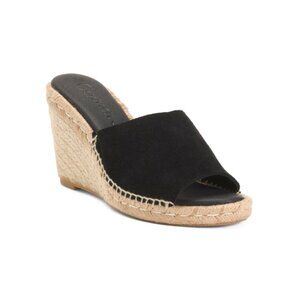 CARMEN SAIZ Black Made In Spain Suede Espadrille Wedge Sandals